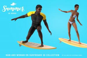 black man and woman on surfboard 3d collection