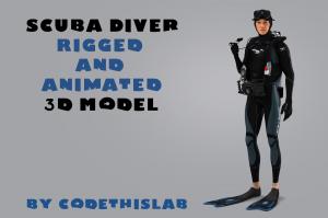 scuba diver rigged and animated 3d model