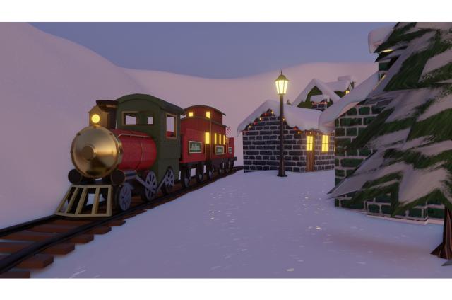 a train passing a snowy town 3d model turbosquid