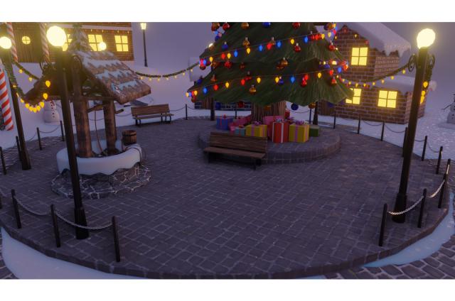 town square with christmas tree and a well 3d model turbosquid