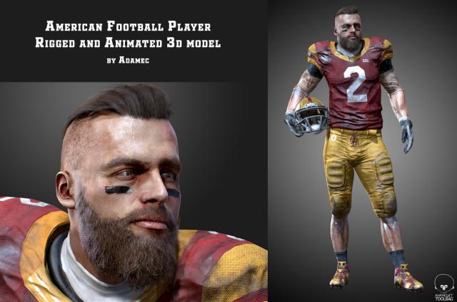 american football player rigged and animated 3d model turbosquid