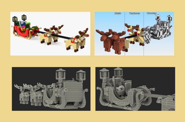 3d Lego Santa Sleigh and Reindeers