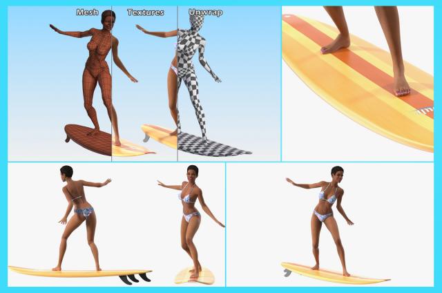 woman on surfboard 3d model