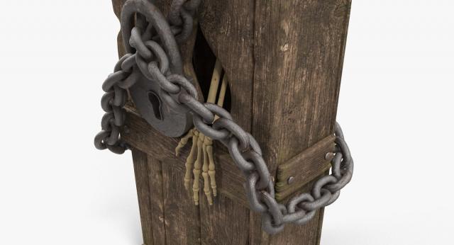 3d model coffin with skeleton hand