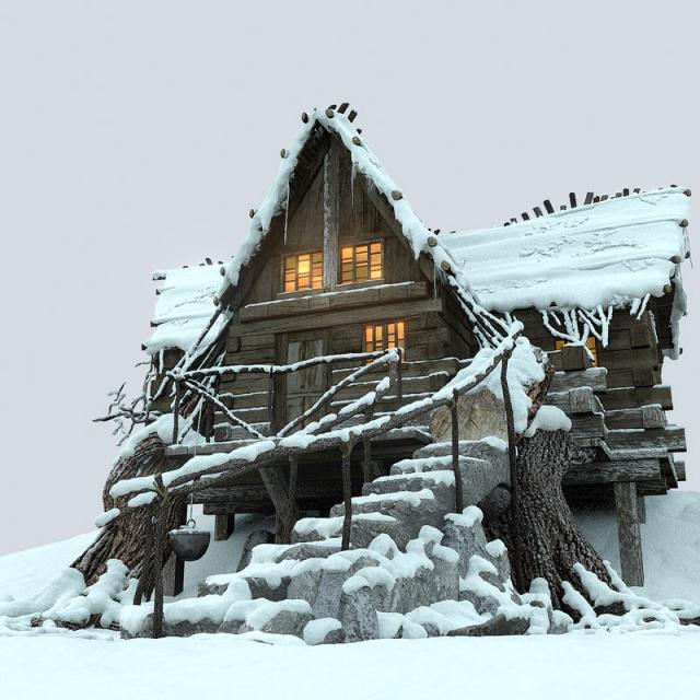 Mountain Hut Snowy 3d model