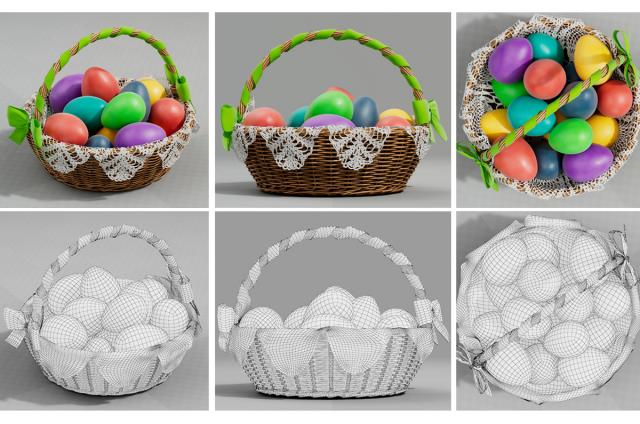 basket with colored eggs 3d model turbosquid