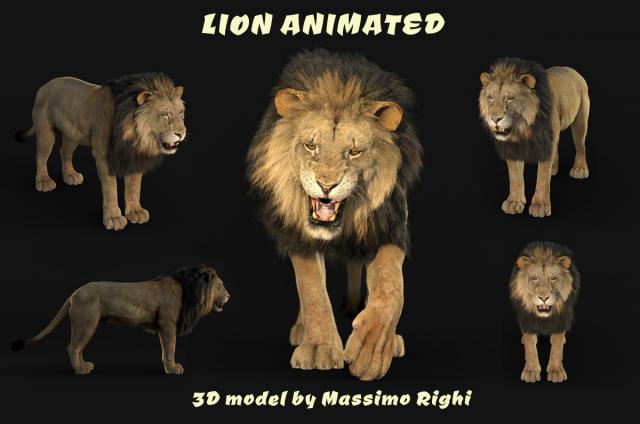 lion rigged and animated 3d model