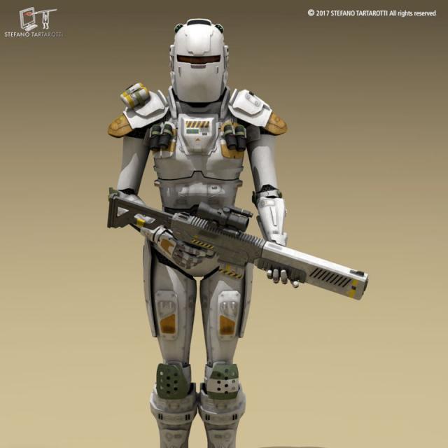 futuristic soldier with a rifle 3d model 3dexport
