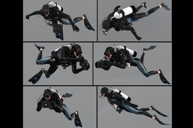 diver wearing full equipment rigged and animated 3d model