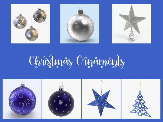 blue and silver christmas ornaments 3d models