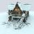 little cabin and high in mountains at snowfall